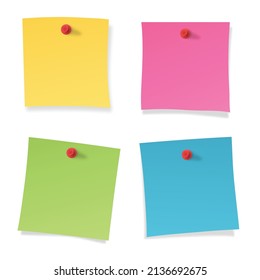 Colored paper stickers for notes with shadow set isolated on white background