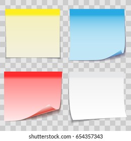 Colored Paper Sticky Note with Adhesive Tape isolated on transparent background. Vector illustration