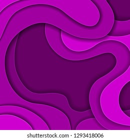 Colored paper waves, abstract, geometric background texture layers of depth in shades of pink and purple. Paper cut style. Clipping mask. Vector illustration.