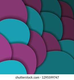 Colored paper waves, abstract, geometric background texture layers of depth in shades of purple, turquoise. Paper cut style. Vector EPS 10 illustration.