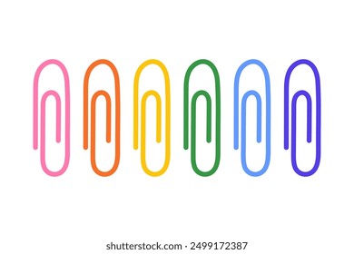 Clips de papel de colores en estilo plano. Ilustración vectorial perfecta para útiles de oficina, papelería escolar y diseños organizativos