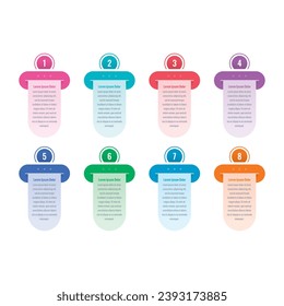 colored papers informational template. eight steps infographic template. annual report, web, education, internet, magazine infographic template