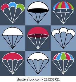 Colored Parachute Icons Set, Vector Illustration