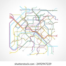 Colored Paris metro map on a white background. Vector illustration