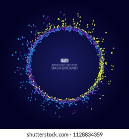 The colored particle dots form a spiral abstract figure.