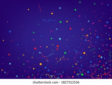 Colored Particles Decoration Vector Blue Background. Isolated Confetti Design. Star Flying Template. Variegated Abstract Plant.