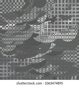 Colored patchwork with organic and geometric shapes. Checkered patterns and uneven distorted elements. Eccentric vibrant vector background for modern fashion, design, textile, cloth, packaging.


