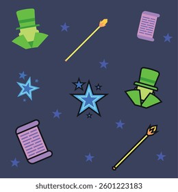 Colored pattern background with different magic icons Vector