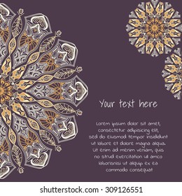 Colored pattern with decorative circular ornament. Vector background with place for text