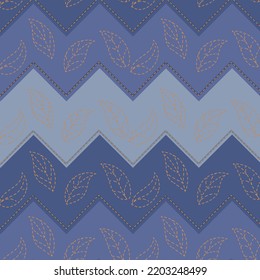 Colored pattern with decorative stitching.Vector seamless pattern of colorful shapes with decorative denim stitching.