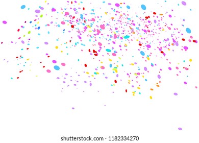 Colored pattern with geometric elements on white. Holiday background with confetti. Texture from glitters. Festive frame. Print for banners, posters, t-shirts and textiles. Greeting cards
