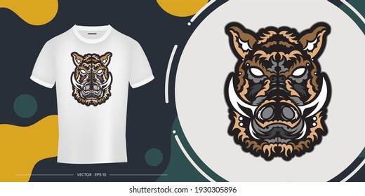 Colored pattern the head of a wild boar. Good for prints, t-shirts, cups and phone cases. Vetkor.