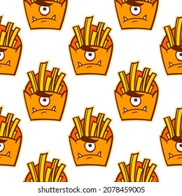 Colored pattern for the holiday Halloween of fries on a white background for printing and decoration. Vector illustration.