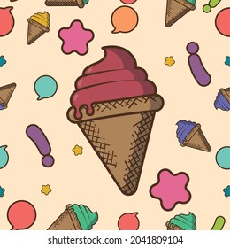 Colored pattern with ice creams and stars