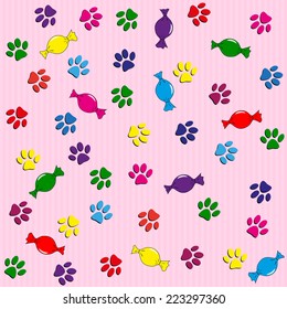 Colored pattern with paw prints 