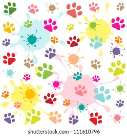 colored pattern with paw prints and blots