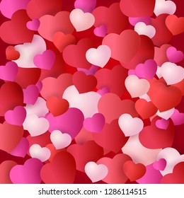 Colored pattern with red hearts. For card Valentine Day or wedding or print on fabric. Vector background.