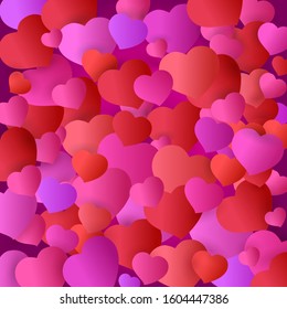 Colored pattern with red hearts. For card Valentine Day or wedding or print on fabric. Vector background.