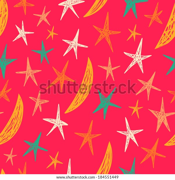 Colored\
pattern with stars and moons. Endless background. Use for\
wallpaper, pattern fills, web page\
background.