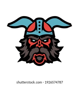 Colored pattern of a viking head. Logo or tattoo. Outline for T-shirts, cups, flags, phone cases and prints. Vector illustration.