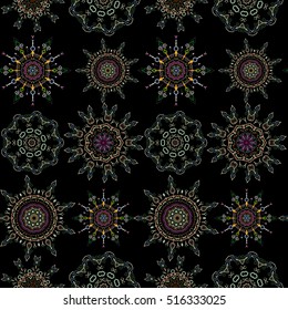 Colored patterns antique. Floral ornament in neutral, green and beige colors. Vector seamless background.