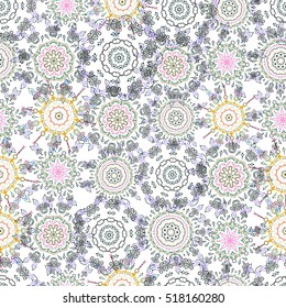 Colored patterns antique. Floral ornament in blue and violet colors on a white background. Vector seamless background.