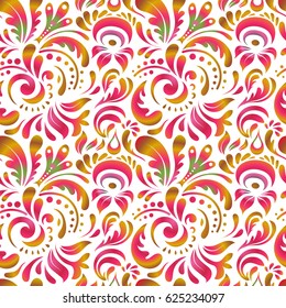 Colored patterns antique. Floral ornament in red, pink and yellow colors. Vector seamless background.
