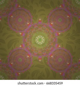 Colored patterns antique. Floral ornament in green, pink and yellow colors. Vector seamless background.