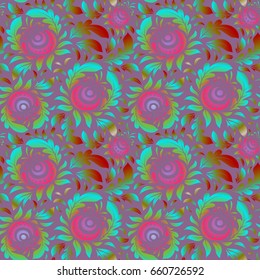 Colored patterns antique. Ornament in red, violet and blue colors. Vector seamless background.