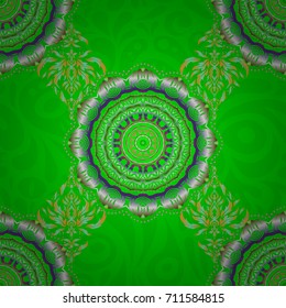 Colored patterns antique. Ornament in yellow, green and violet colors. Vector seamless background.