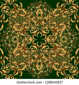 Colored patterns antique. Vector seamless background. Doodles ornament on a green background.