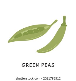 Ilustración de vectores de guisantes de color. Aves naturales orgánicas en un sencillo diseño de estilo plano. Elemento de diseño de vaina cultivado aislado en blanco. Ingrediente sano estacional.