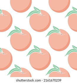 Colored peaches on white background simple seamless pattern. Background beautiful juicy nectarines repeat. Fruit pattern for fabric and packaging design. Healthy food print