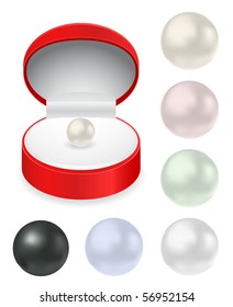 colored pearl and red gift box - vector set