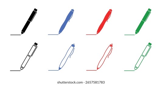 
Colored Pen and Pencil Icon Set – Writing Tools Vector Illustration.