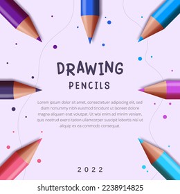 colored pencil 3D vector design, art and learning theme. can be for social media posts. 3D colored pencils for coloring. cheerful, happy atmosphere. back to school