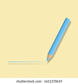 Colored pencil blue, isolated on yellow background.