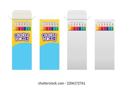 Colored Pencil Box vector illustration, colorer pencils box mockup