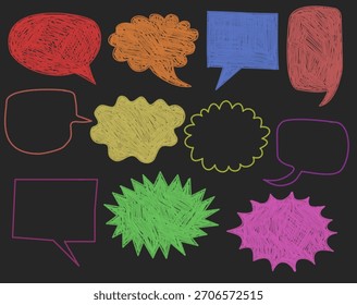 colored pencil hand drawn speech bubbles set