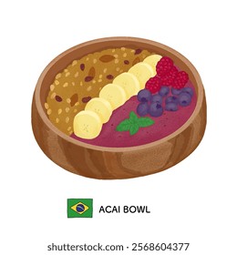 Colored pencil illustration of Brazilian acai bowl