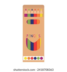 Colored Pencil Packaging. Paper box. Vector illustration.
