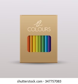 Colored Pencil Packaging : Paper Box : Vector Illustration