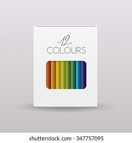 Colored Pencil Packaging : Paper box : Vector Illustration