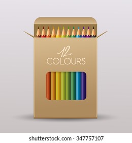 Colored Pencil Packaging : Paper Box : Vector Illustration