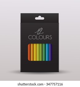 Colored Pencil Packaging : Paper box : Vector Illustration