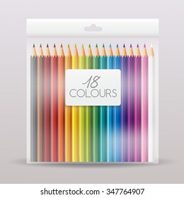 Colored Pencil Packaging : Transparent Plastic Package : Vector Illustration