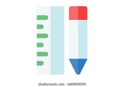 Colored pencil ruller flat icons. Symbol, logo illustration. Pixel perfect. modern design, vector, art 
