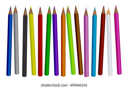 Colored pencil set isolated on white background. Vector illustration.