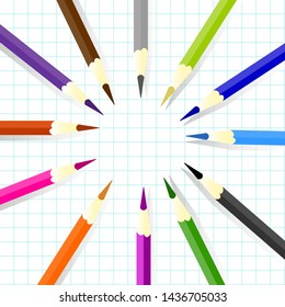 colored pencil set - vector on a checkered background