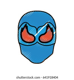 colored pencil silhouette of faceless man superhero masked with mask shape of flame around the eyes and thick contour vector illustration
